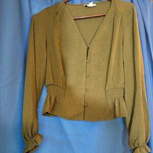 Top Shop Green Long Sleeve Blouse- Size 4 (S)